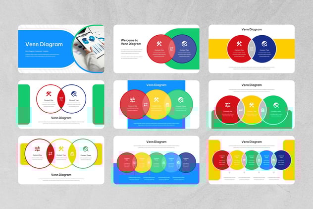 彩色维恩图对比分析Keynote模板 - 顶尖PPT