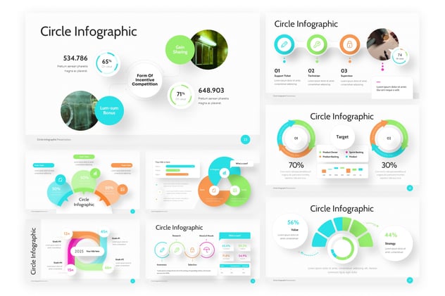 圆圈信息图表数据可视化分析PPT模板 - 顶尖PPT