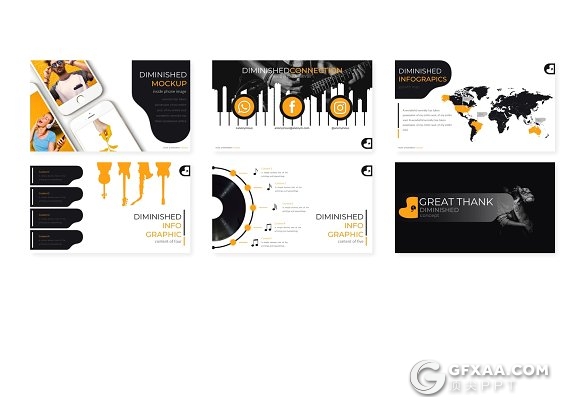 30页创意音乐符号组合keynote模板 5种配色主题 - 顶尖PPT