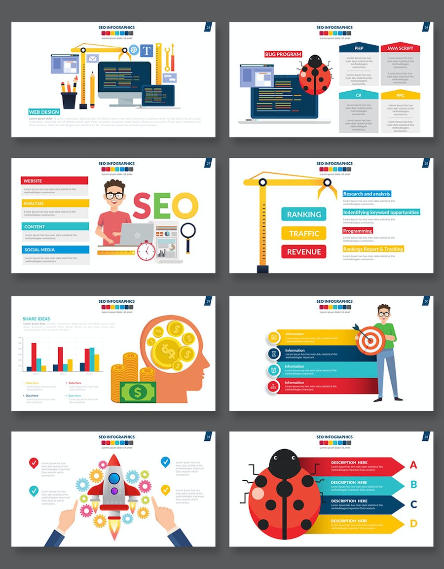 搜索引擎优化人物插画信息图形PPT模板 - 顶尖PPT