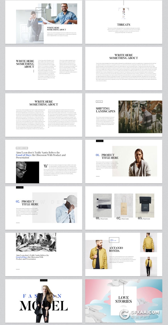 110页简约风格个人写真模特展示PPT模板 - 顶尖PPT