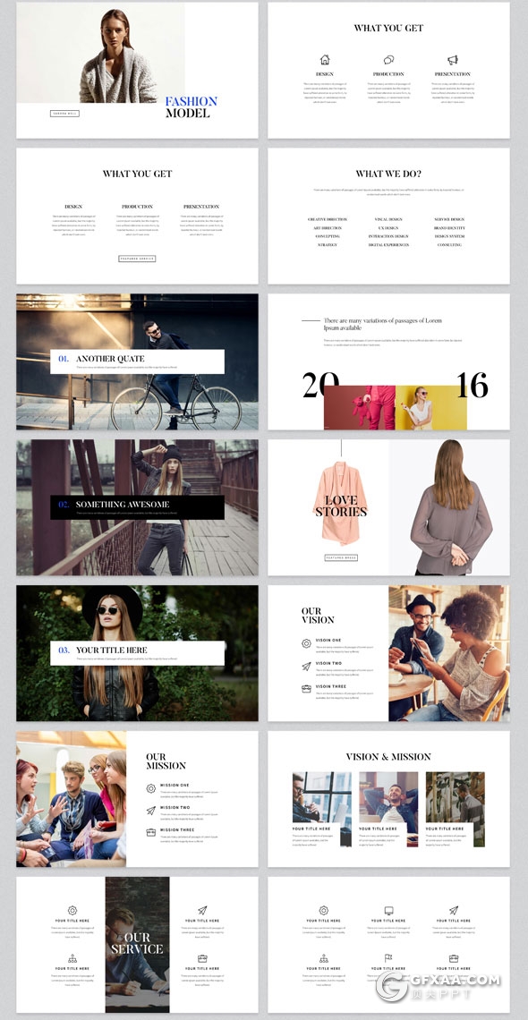 110页简约风格个人写真模特展示PPT模板 - 顶尖PPT