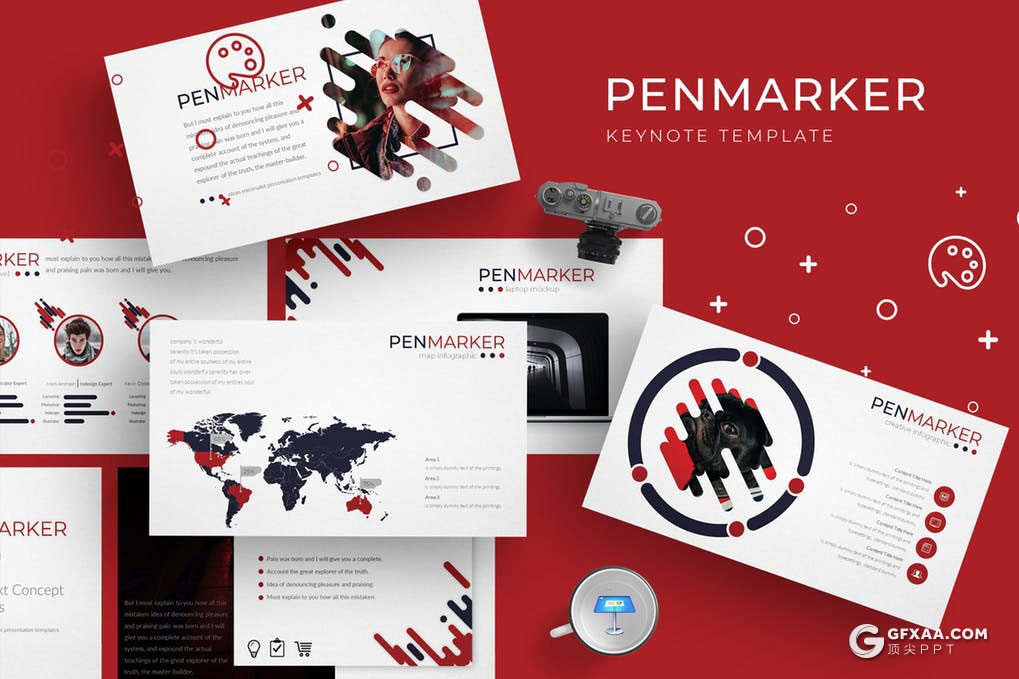 30页创意图形组合商务风格keynote模板 - 顶尖PPT