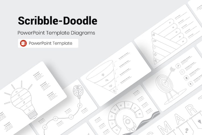 灯泡火箭箭头线条涂鸦信息图表PPT模板 - 顶尖PPT