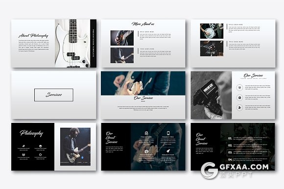 44页黑色时尚音乐节展示PPT模板 - 顶尖PPT