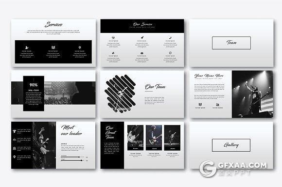 44页黑色时尚音乐节展示PPT模板 - 顶尖PPT