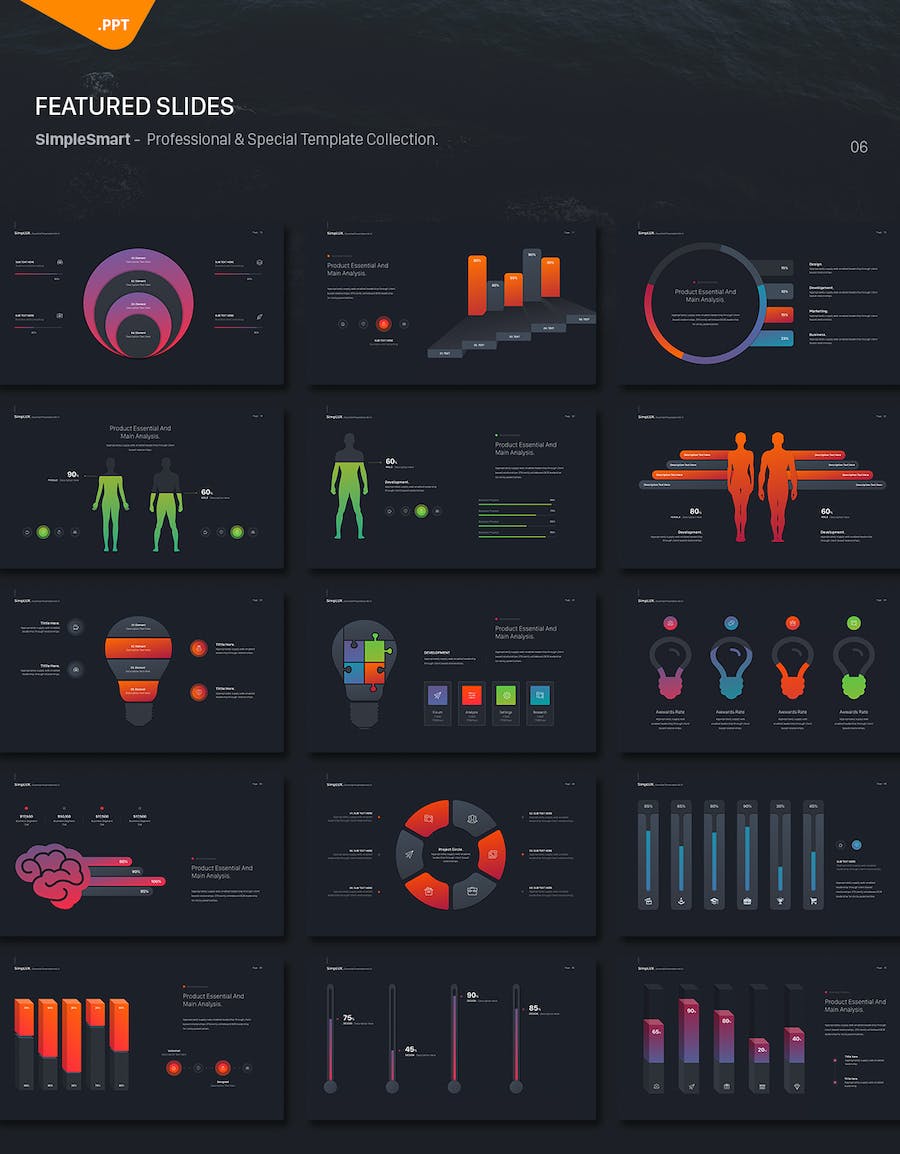 黑色企业团队介绍彩色图形图表PPT模板 - 顶尖PPT