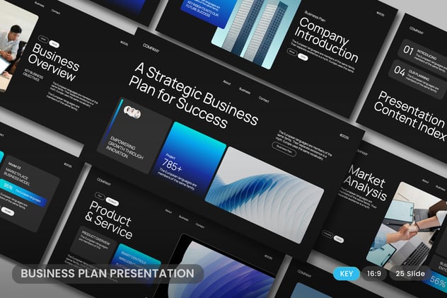 黑蓝现代商业计划书关键Keynote模板 - 顶尖PPT