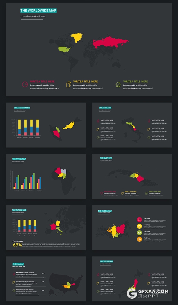 91页国外炫彩图形商务多用途PPT模板 2种尺寸 - 顶尖PPT