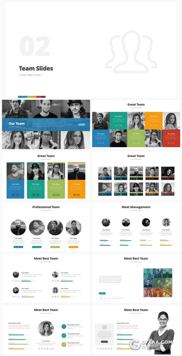 223页欧美商务风格PPT模板 7种主题配色 - 顶尖PPT