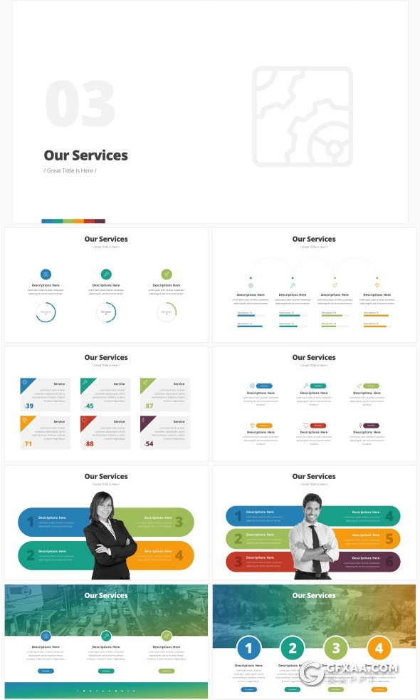 223页欧美商务风格PPT模板 7种主题配色 - 顶尖PPT