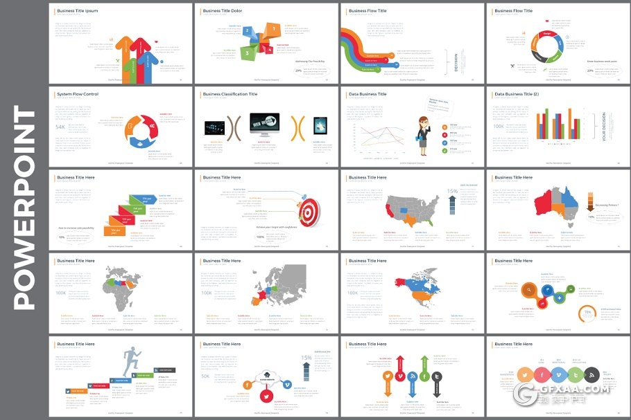 98页高端商务炫彩图形图表PPT模板 - 顶尖PPT