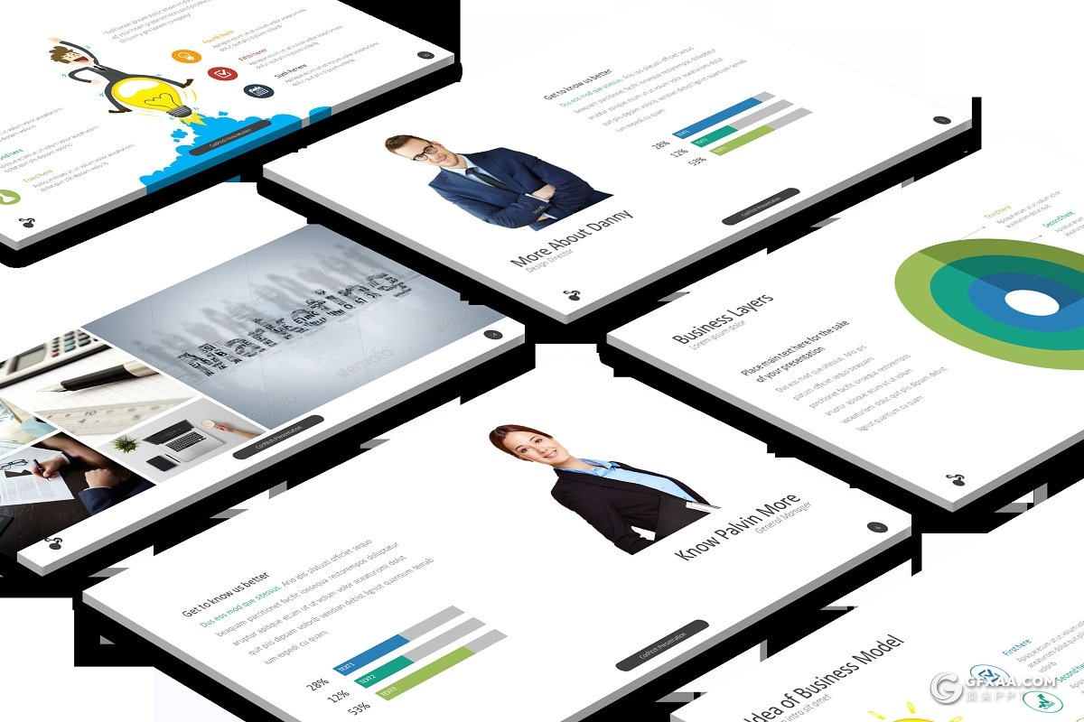 98页高端商务炫彩图形图表PPT模板 - 顶尖PPT