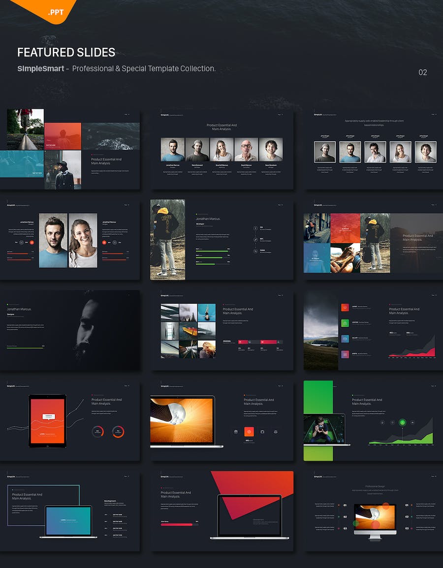 黑色企业团队介绍彩色图形图表PPT模板 - 顶尖PPT