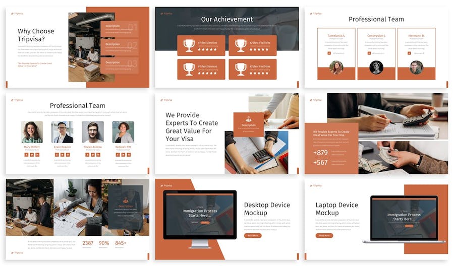 橙色旅游签证移民企业合作商业计划通用PPT模板 - 顶尖PPT