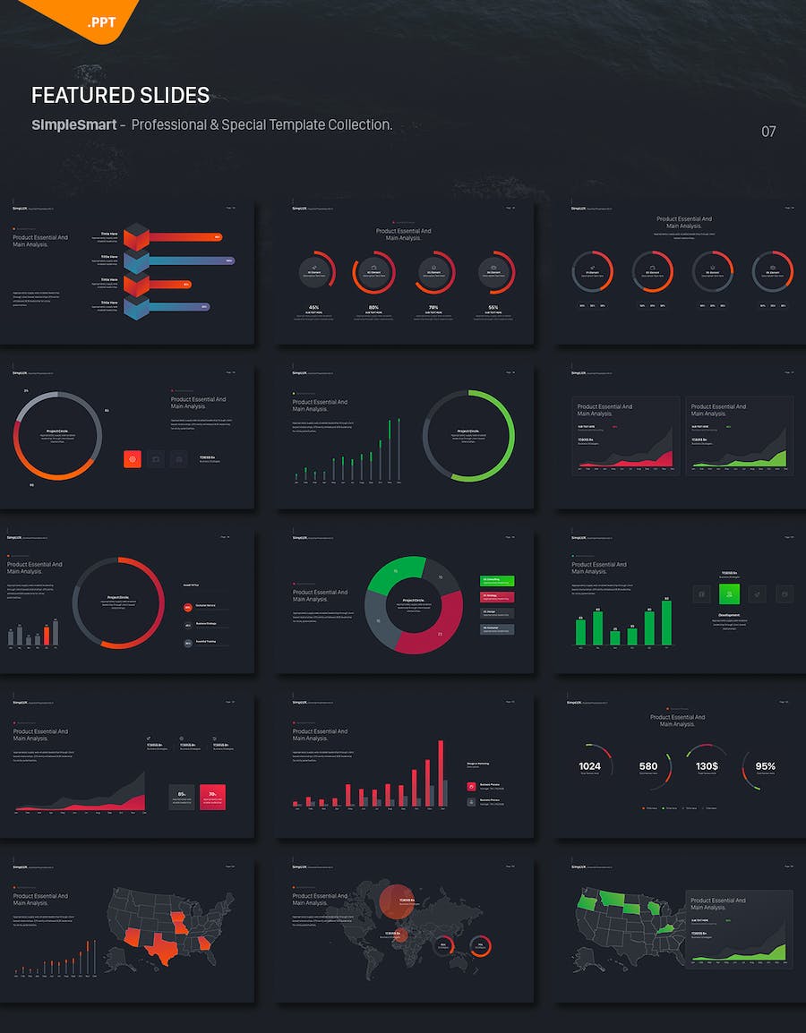 黑色企业团队介绍彩色图形图表PPT模板 - 顶尖PPT