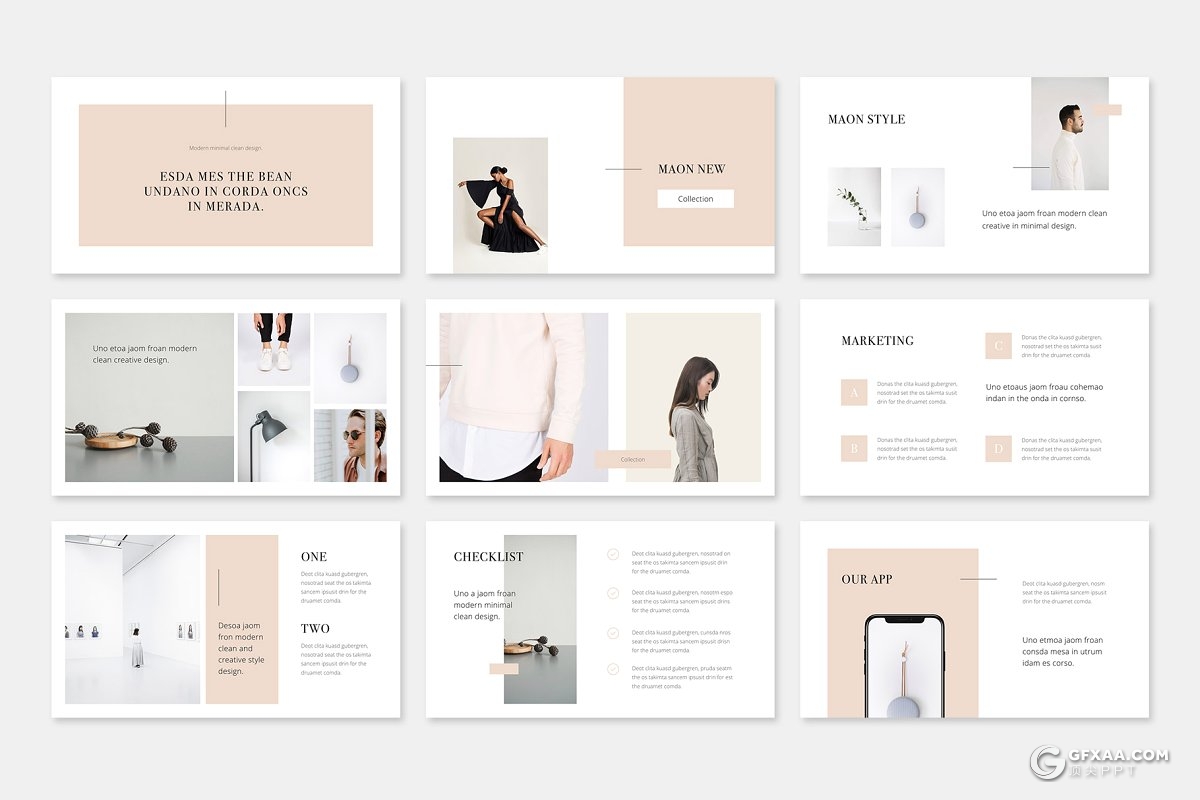 74页简约风格模特服装展示PPT模板 - 顶尖PPT