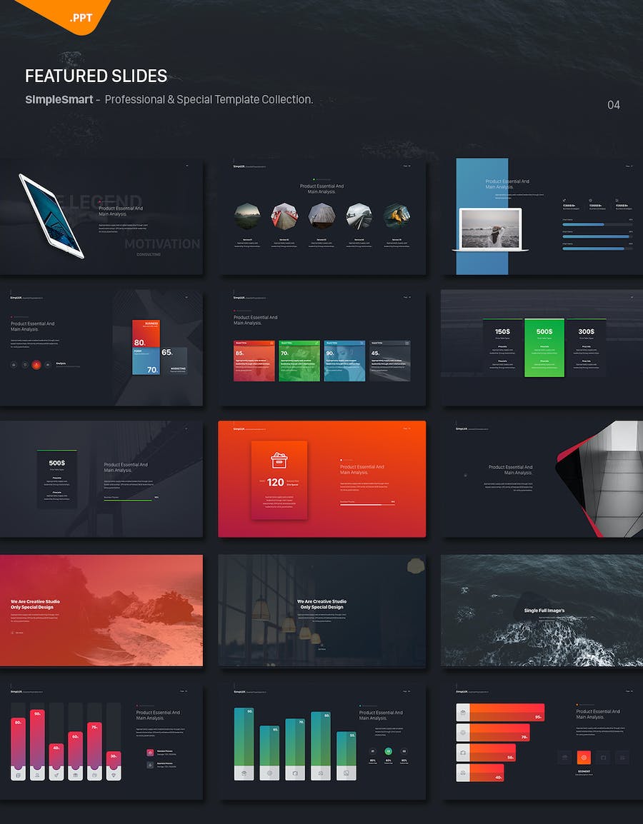 黑色企业团队介绍彩色图形图表PPT模板 - 顶尖PPT