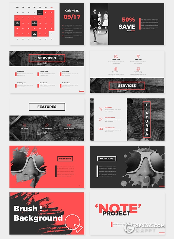 100时尚流行杂志风格模特服装展示PPT模板 - 顶尖PPT