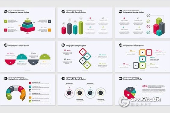 91页炫彩图形图表设计欧美商务PPT模板 - 顶尖PPT