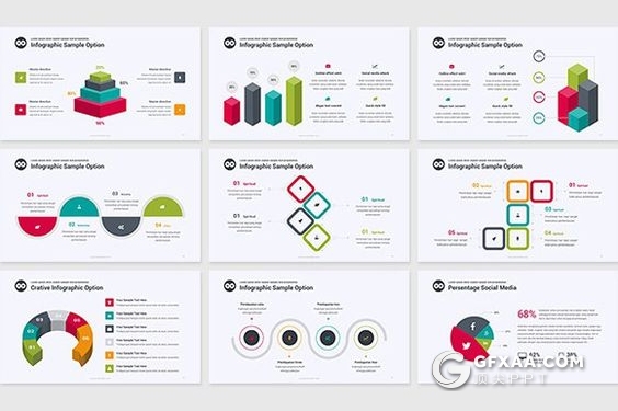 91页炫彩图形图表设计欧美商务PPT模板 - 顶尖PPT