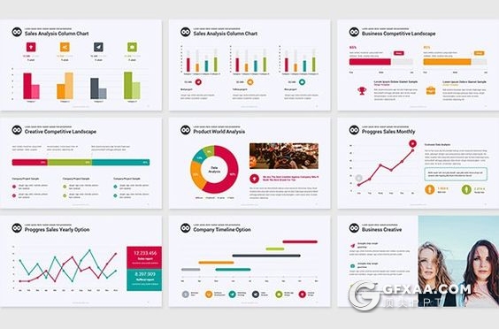 91页炫彩图形图表设计欧美商务PPT模板 - 顶尖PPT