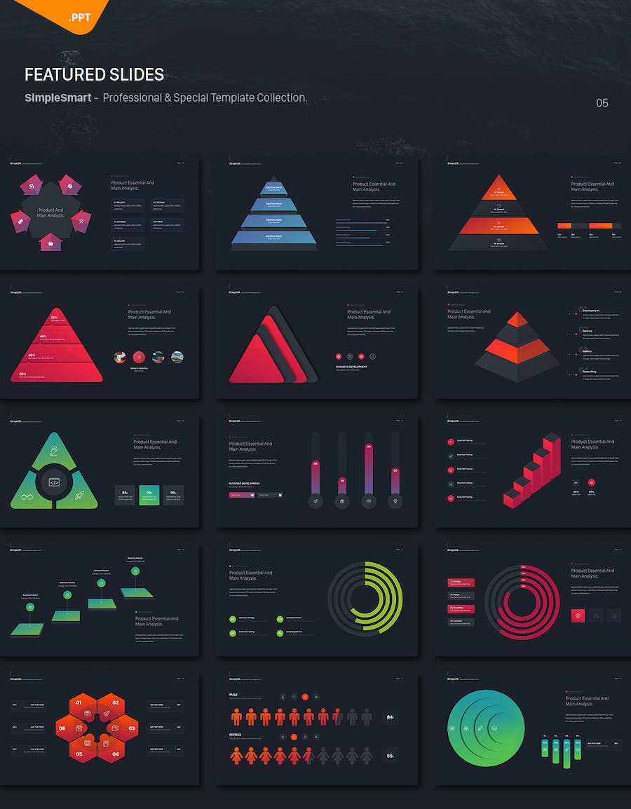 黑色企业团队介绍彩色图形图表PPT模板 - 顶尖PPT