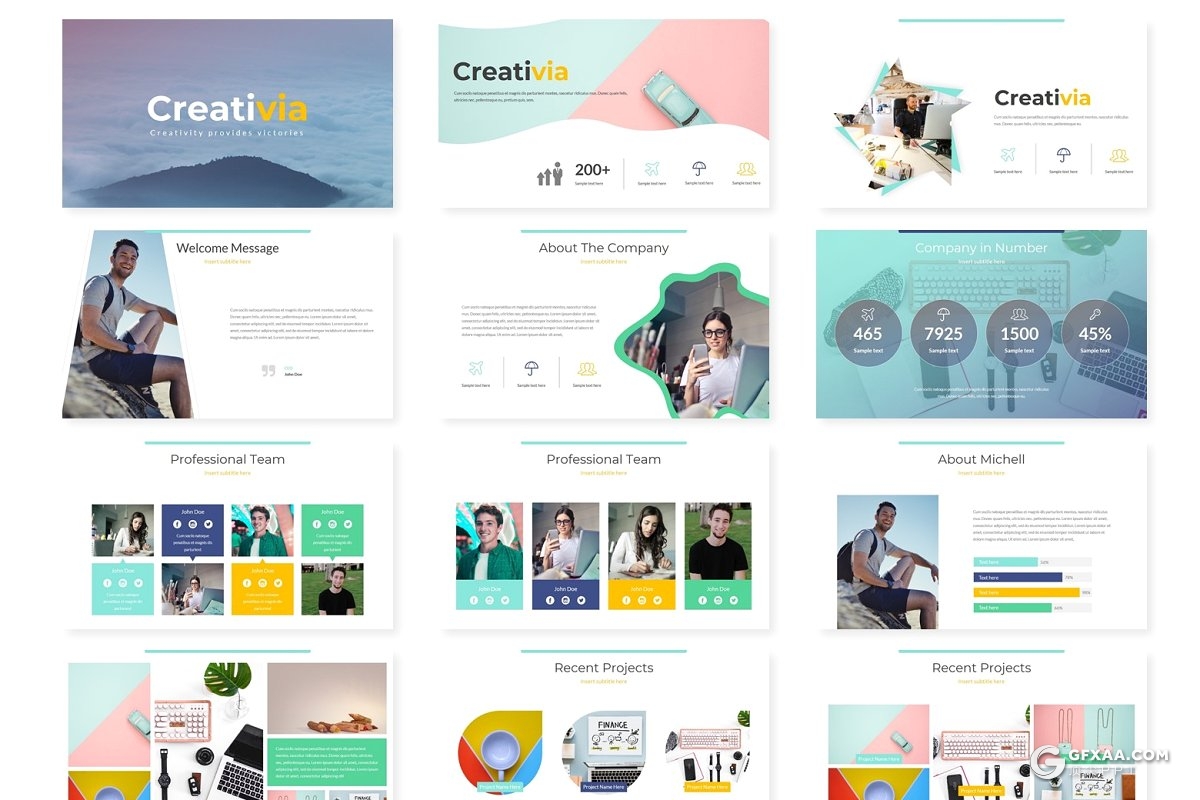 31页国外简约文艺风格Google Slides模板 5种配色主题 - 顶尖PPT