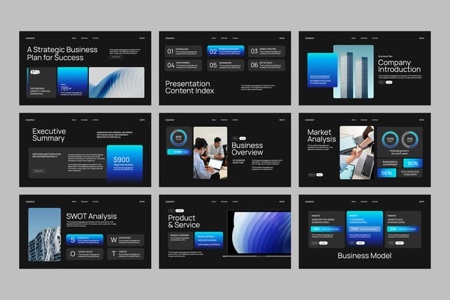 黑蓝现代商业计划书关键Keynote模板 - 顶尖PPT