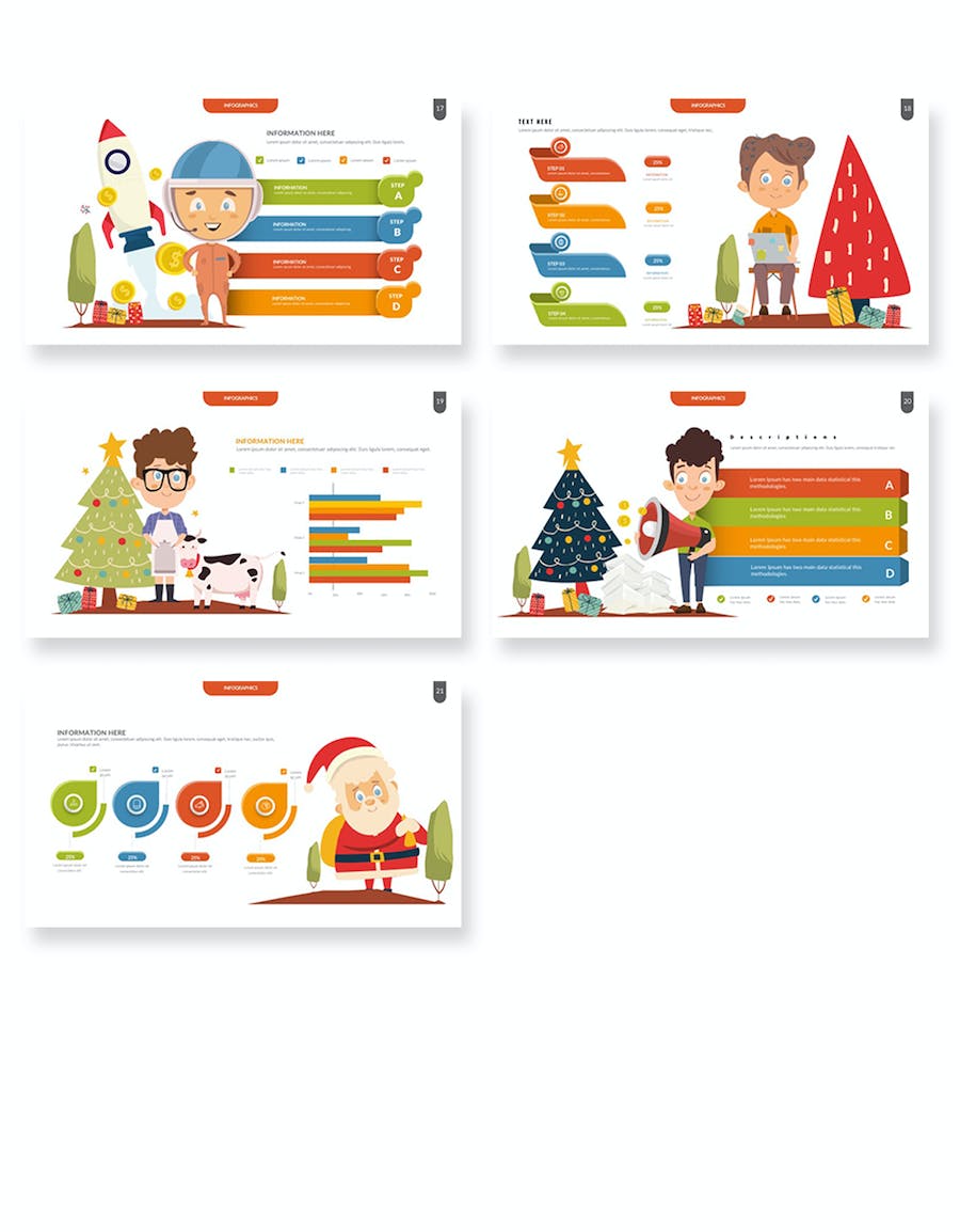 创业卡通圣诞老人圣诞节场景插画数据图形keynote模板 - 顶尖PPT
