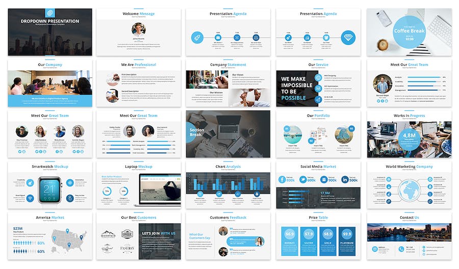 下拉列表菜单展示设计PPT模板 - 顶尖PPT