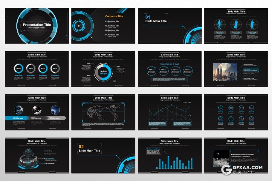 30页互联网未来科技风格PPT模板 两种尺寸比例 - 顶尖PPT