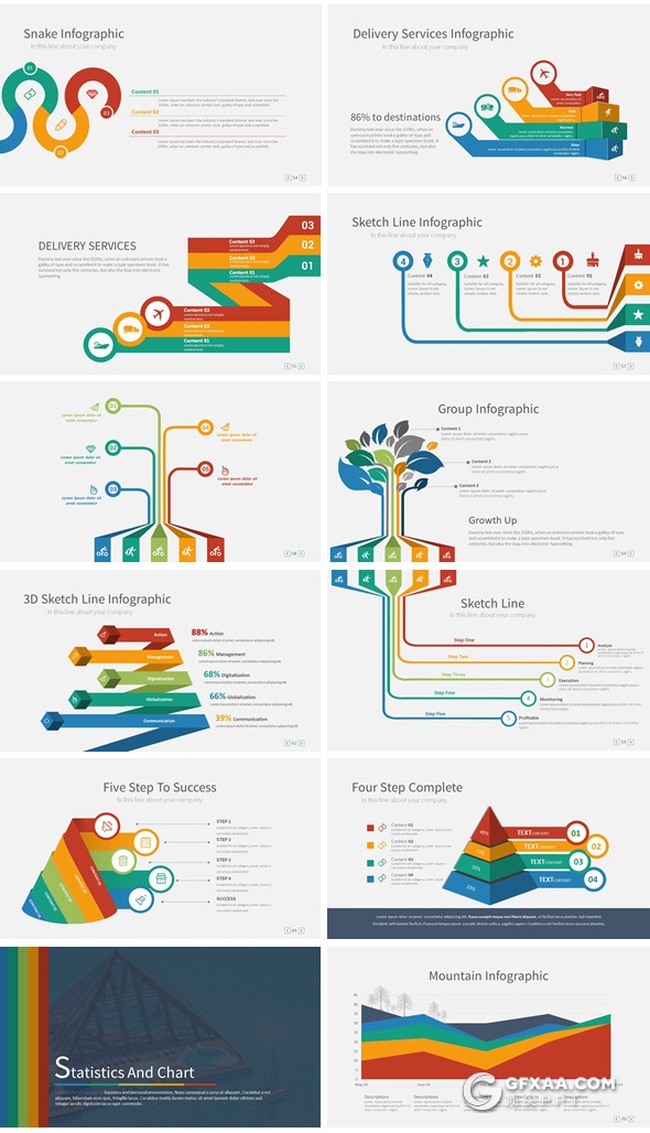 91页创意商务图形图表大合集商务多用途PPT模板 6种配色2种尺寸 - 顶尖PPT