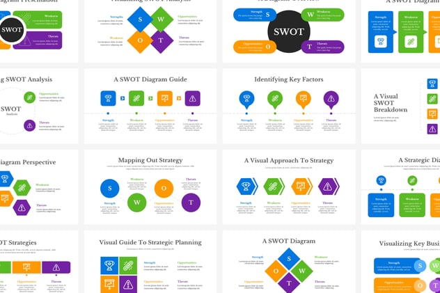 SWOT战略分析图表展示PPT模板 - 顶尖PPT