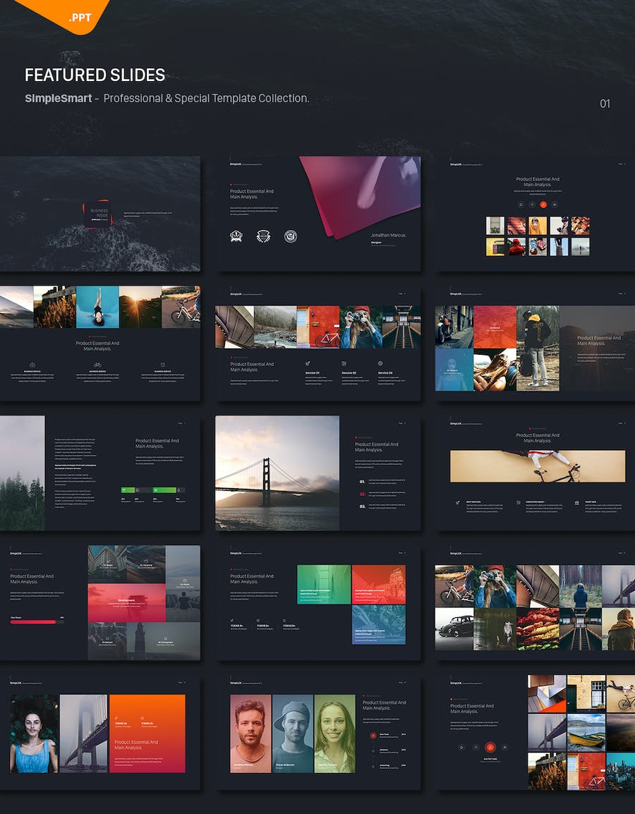 黑色企业团队介绍彩色图形图表PPT模板 - 顶尖PPT