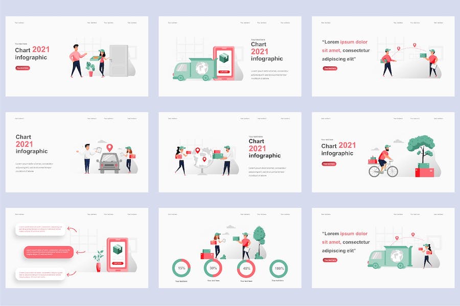 物流配送快递服务插画PPT模板 - 顶尖PPT