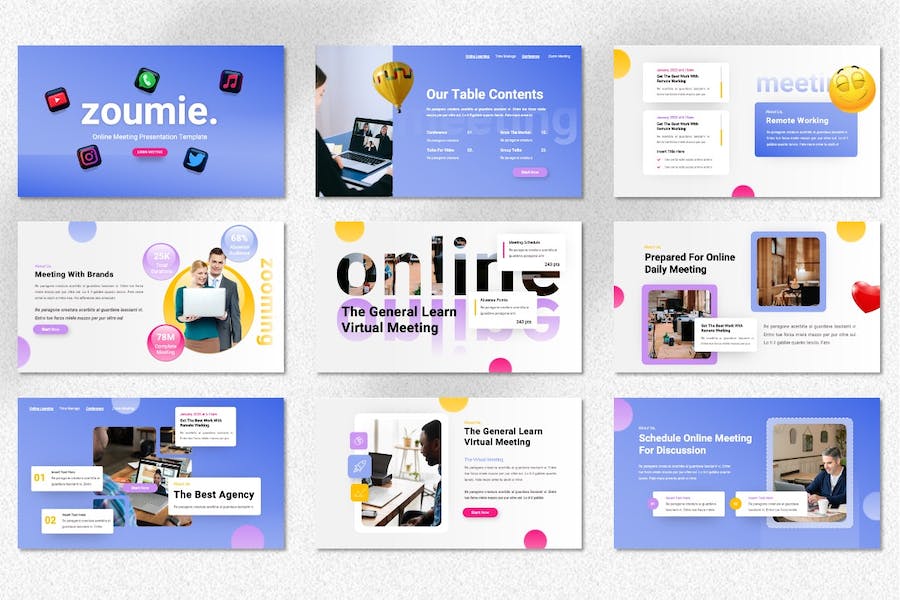 在线会议远程沟通协作方案Keynote模板 - 顶尖PPT