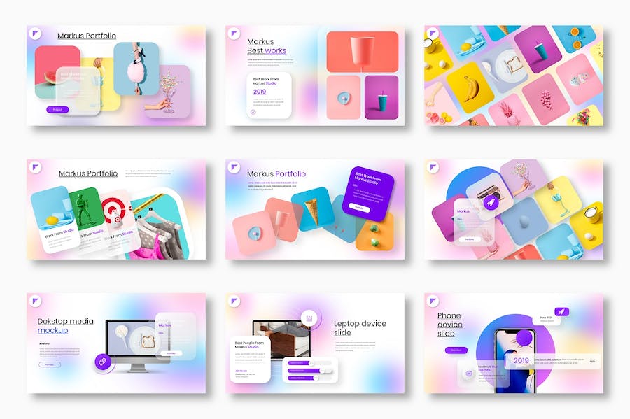 炫彩虚化背景创意机构案例团队展示商务通用PPT模板 - 顶尖PPT