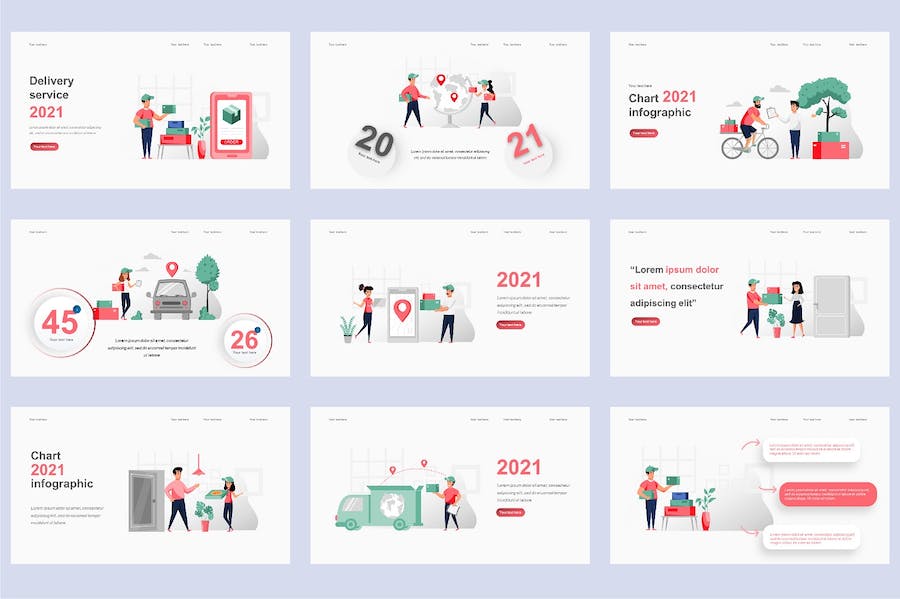 物流配送快递服务插画PPT模板 - 顶尖PPT