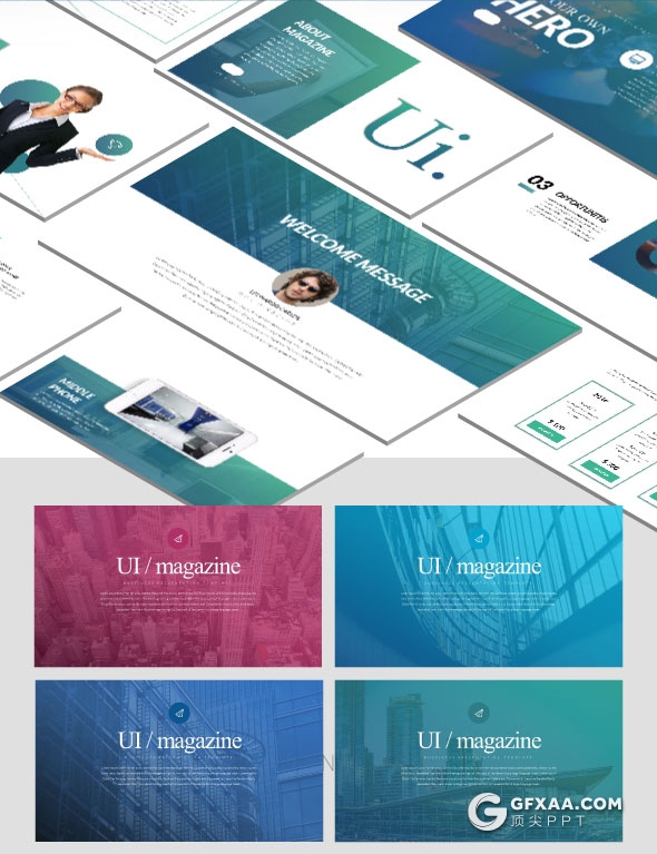 50页欧美商务UI杂志风格PPT模板 - 顶尖PPT