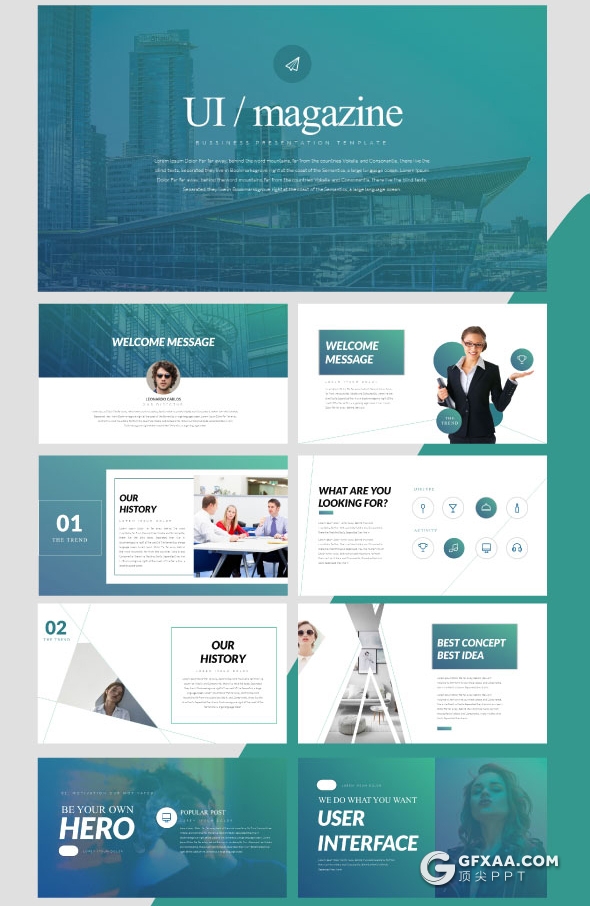 50页欧美商务UI杂志风格PPT模板 - 顶尖PPT