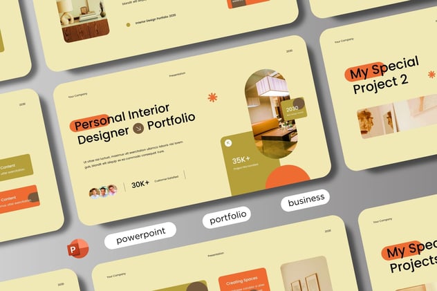 奶油色棕色橙色现代设计室内PPT模板 - 顶尖PPT