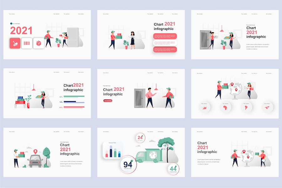 物流配送快递服务插画PPT模板 - 顶尖PPT