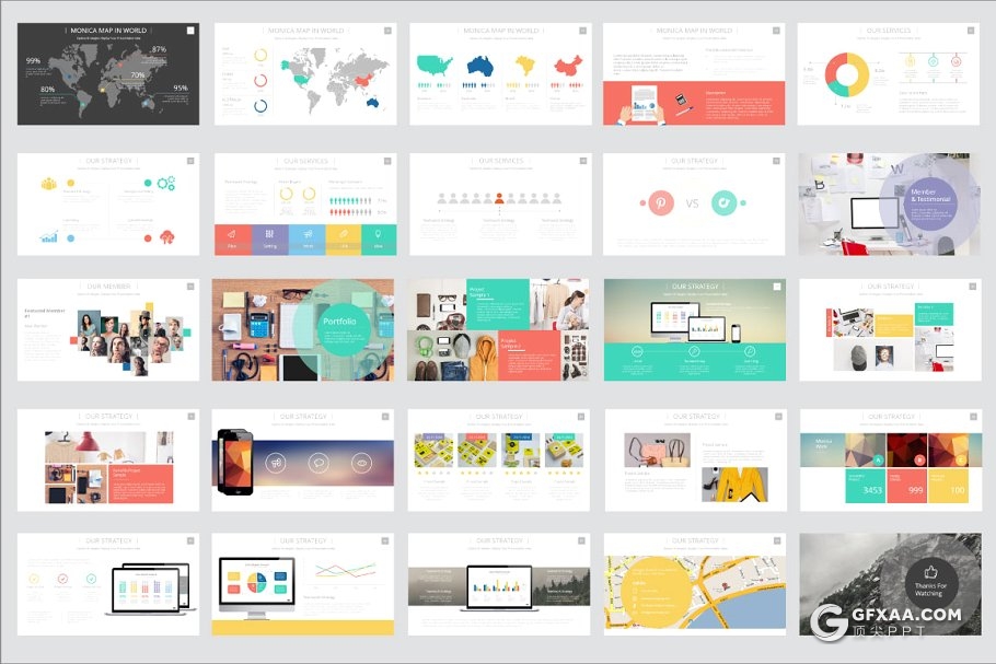 98页3种配色 欧美扁平化商务多用途PPT模板 - 顶尖PPT