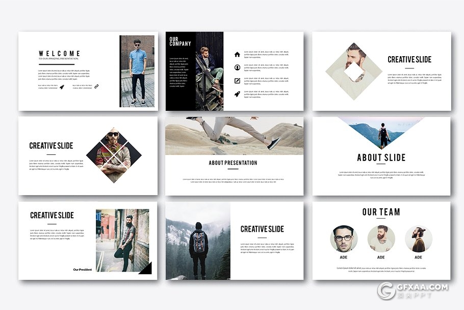 40页简约风格男人装服饰展示PPT模板 - 顶尖PPT