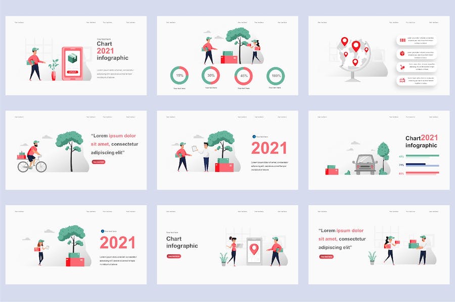 物流配送快递服务插画PPT模板 - 顶尖PPT