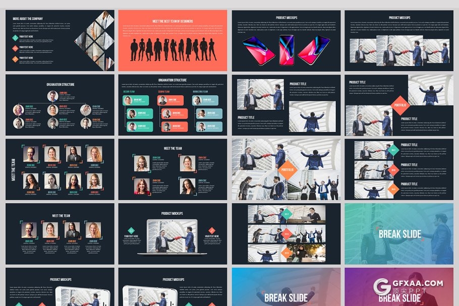 50页欧美企业团队团队架构展示PPT模板 - 顶尖PPT