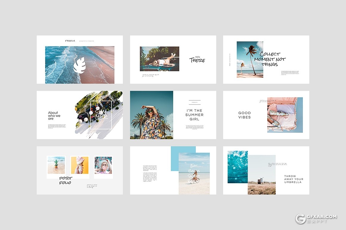 55页极简清新风格摄影图片展示PPT模板 - 顶尖PPT