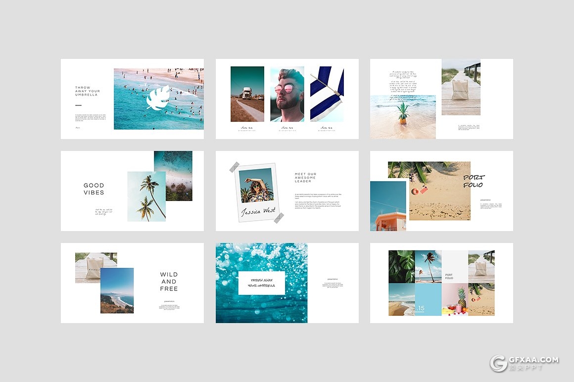 55页极简清新风格摄影图片展示PPT模板 - 顶尖PPT