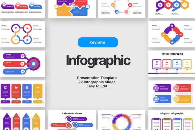 彩色步骤流程图形keynote模板 - 顶尖PPT